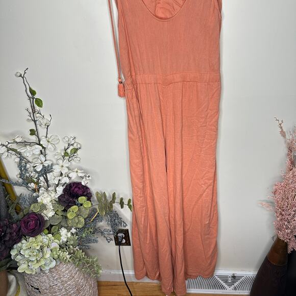 FREE PEOPLE Two-Timin' Wide Leg Jumpsuit Peachy Coral Orange Sz XS $148 {W54} - Picture 5 of 7
